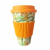 Vaso de bambú c/tapa y agarradera de silicona – Naranja